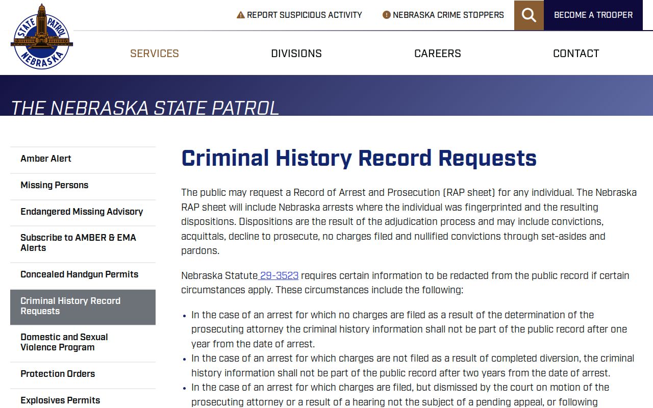 Johnson County arrest lookup Nebraska State Patrol criminal history requests