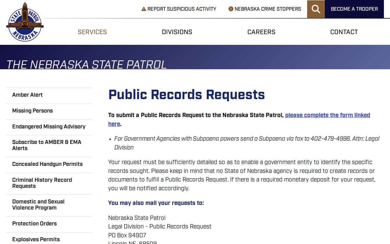 Johnson County arrest lookup Nebraska State Patrol public records requests