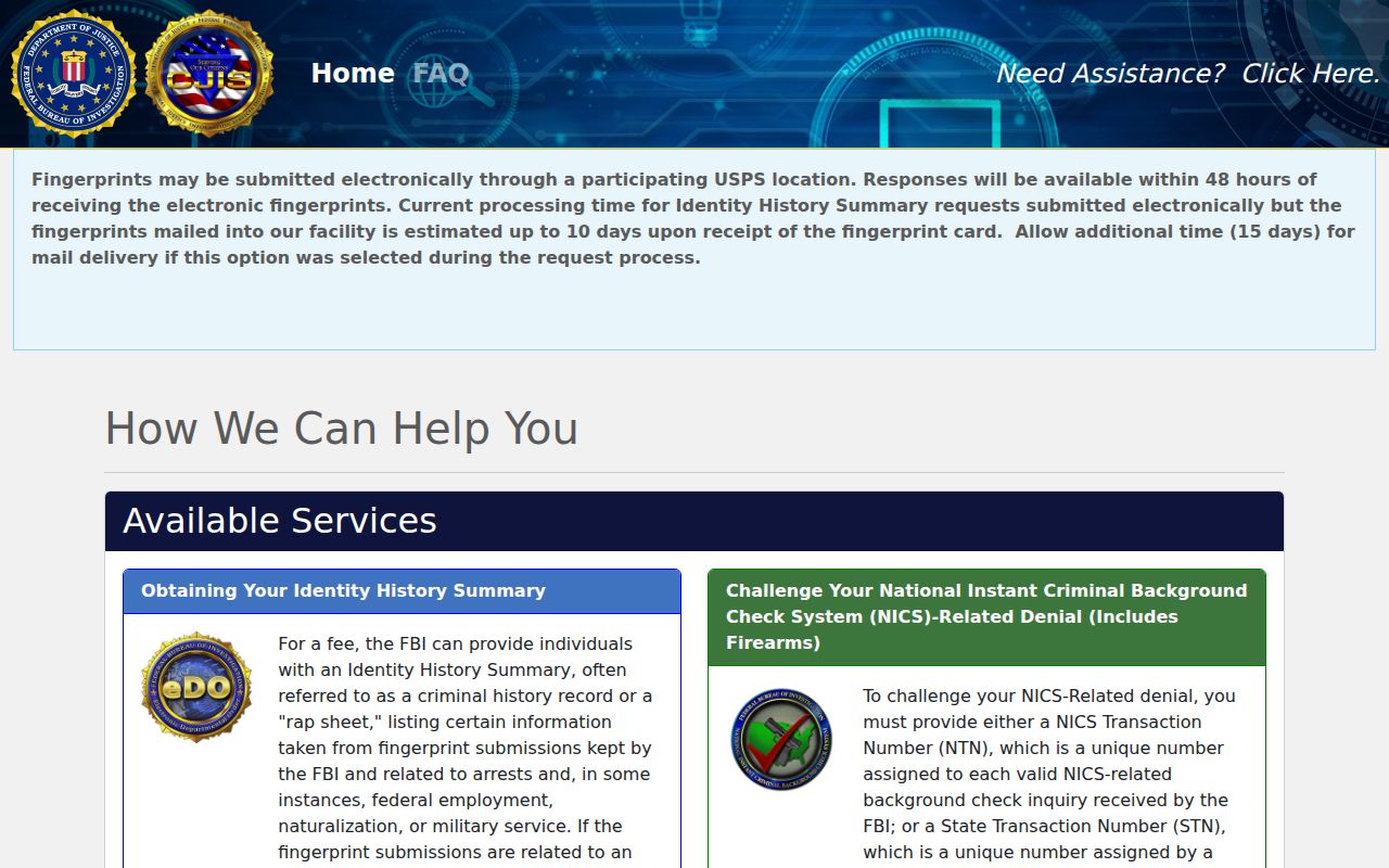 Johnson County criminal history through the FBI identity request portal