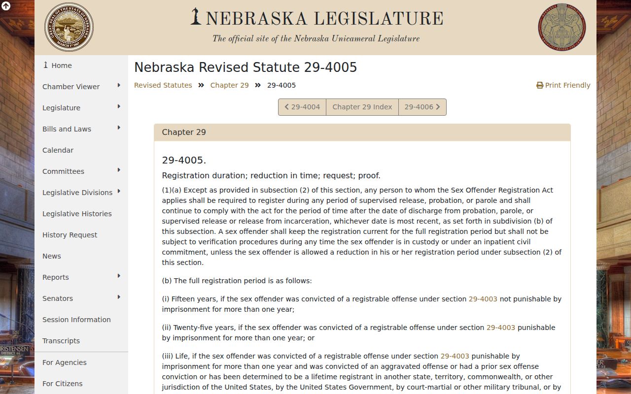 Nebraska registration periods for Johnson County sex offender records