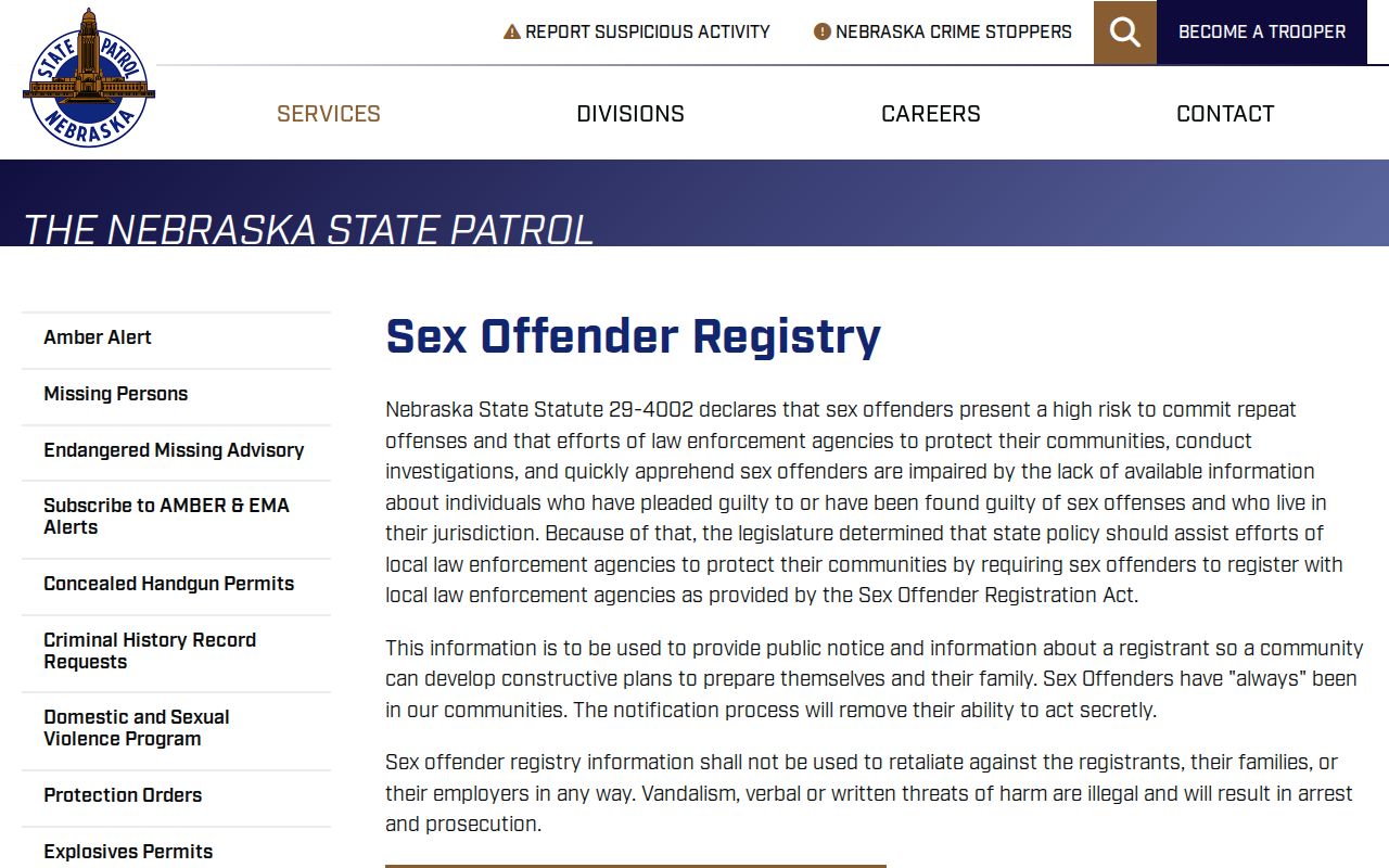 Johnson County sex offender search overview from the Nebraska State Patrol